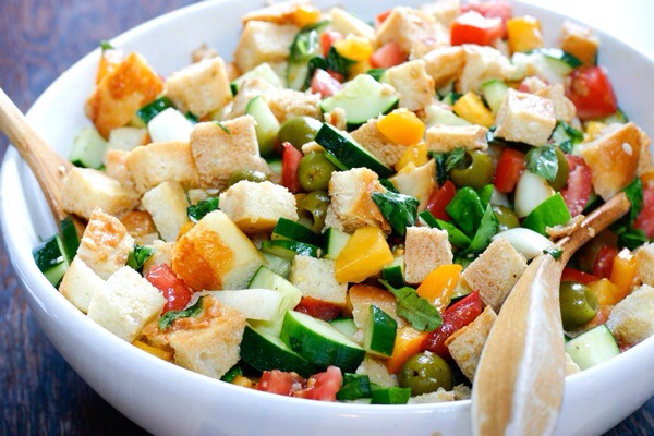 Panzanella

A salad with bread? Count us in! This panzanella recipe includes tons of seasonal veggies and provides a fabulous way to use up your day-old bread.
