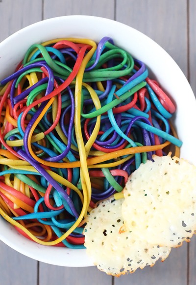 Then one by one, return each bag to your strainer, give the pasta a second cold water rinse, and then transfer the pasta back into your pot. When all of the colors of pasta have returned, toss the pasta together until the colors are combined.

And then serve! You can top with your favorite sauce!