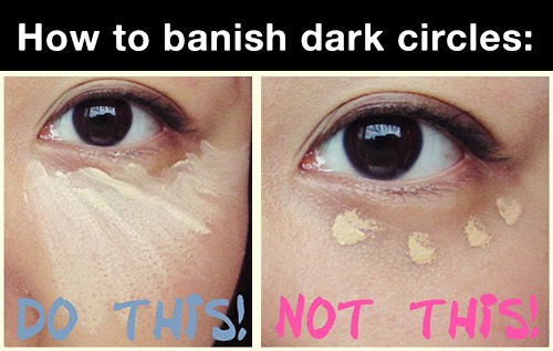 The way to get rid of dark circles is to follow the first picture, do not dab circles under the eyes, draw lines it will get rid of dark circles for longer👀