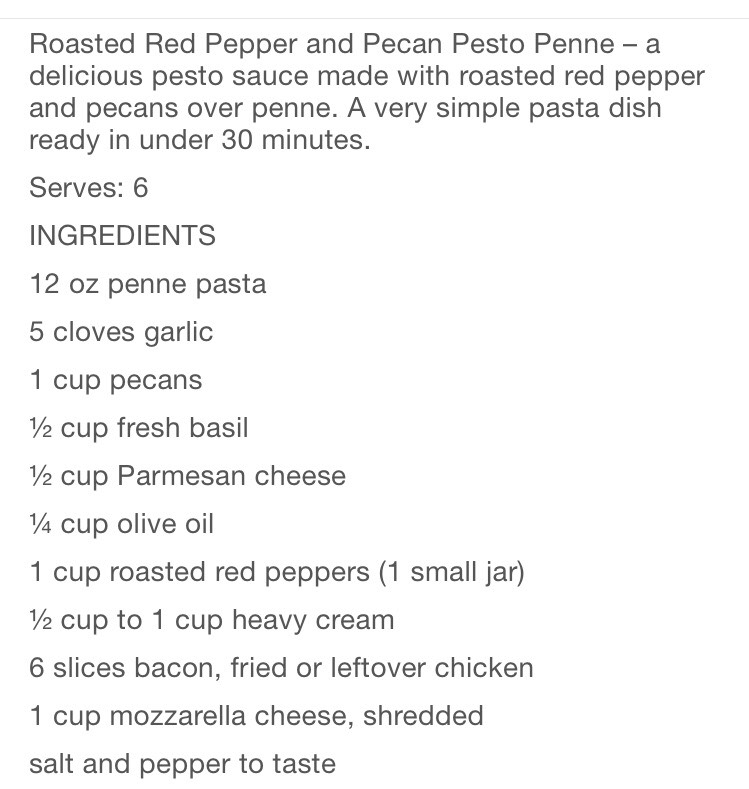 Roasted Red Pepper And Pecan Pesto Penne