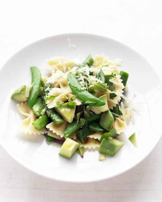 Snap pea, asparagus and avocado salad!
http://www.marthastewart.com/343635/asparagus-snap-pea-and-avocado-pasta