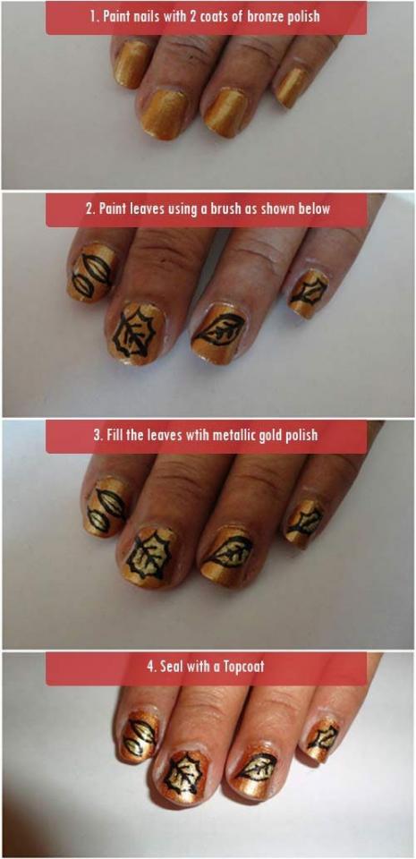 10. Autumn nail leaves Tutorial.