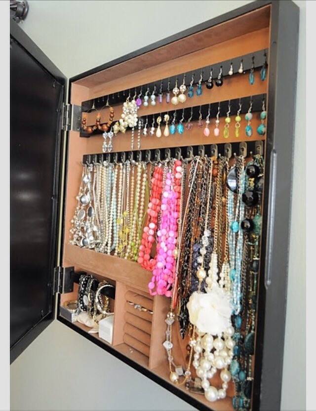 Jewelry box hidden behind a photo frame on hinges 