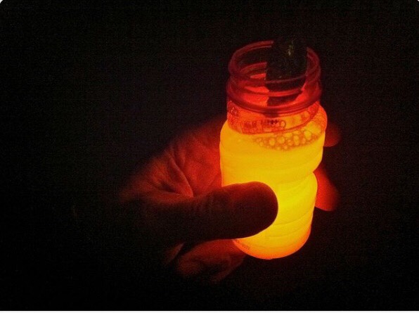 Cut open glow sticks and pour them into the bubble solution