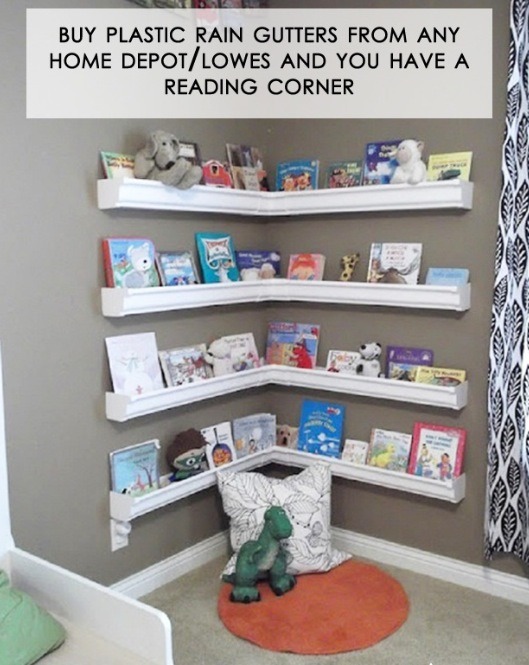 Use rain gutters to make a simple reading corner!
