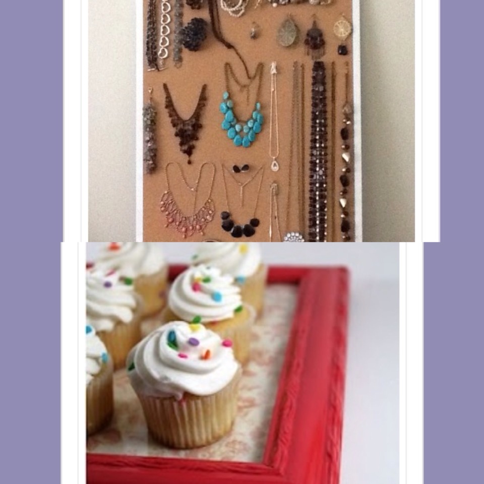11.Use a cork board to hangup jewelry 
12. Use an old picture frame as a tray