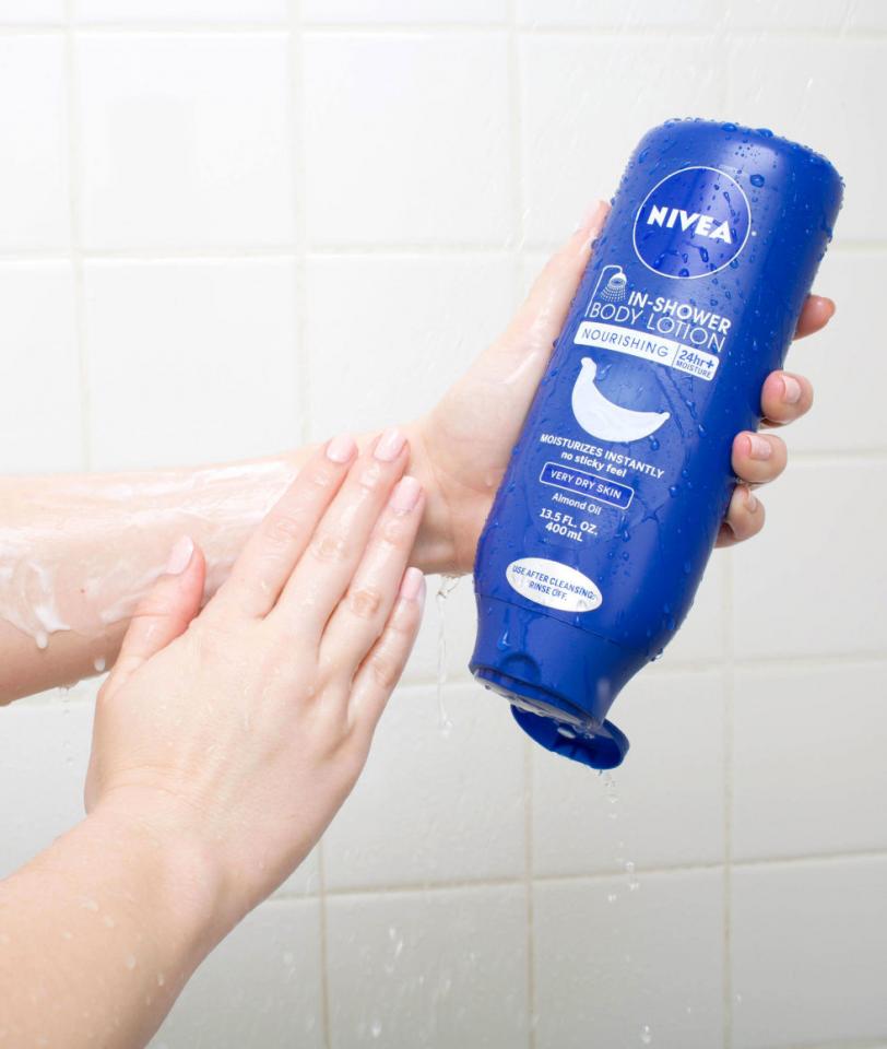 3. Save time getting ready, and moisturize while you're in the shower with an in-shower body lotion. This  won't give you that sticky lotion feel, and will leave your skin soft and smooth for more than 24 hours!