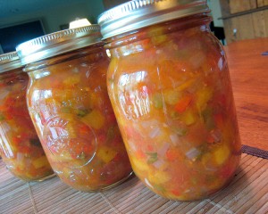Peach & Tomato Salsa 

http://www.food.com/recipe/peach-tomato-salsa-384700
