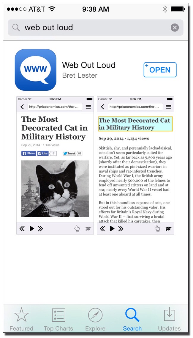 Search for Web Out Loud in the App Store. Works on iPad too!