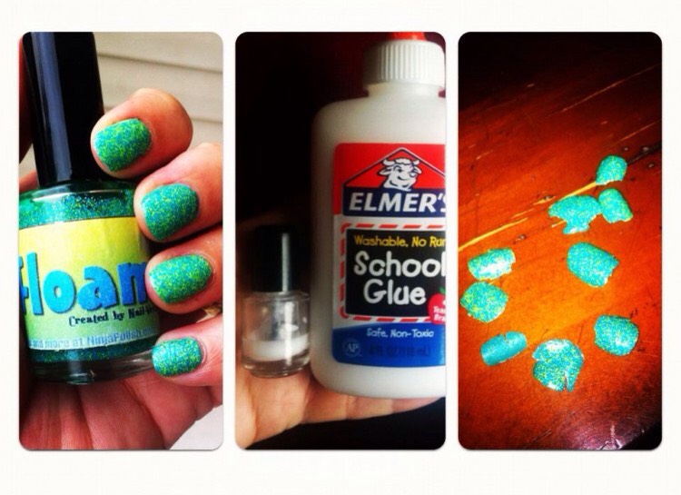 EASY-ON, EASY-OFF GLITTER NAIL POLISH
Wearing glitter nail polish is always fun, but it can be such a pain to remove. But if you use Elmer's glue as a base coat, it's super easy to apply and remove later. Apply the glue as a base coat and allow five minutes to dry before you apply your nail polish.