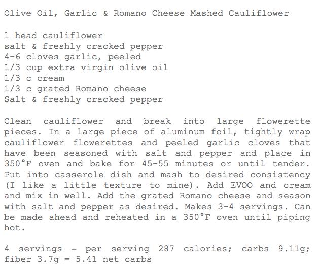 Olive Oil, Garlic & Romano Cheese Mashed Cauliflower - Low Carb!! #TipIt