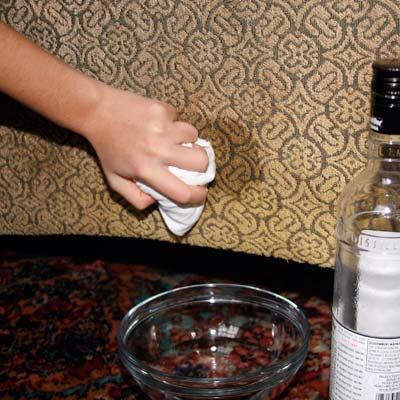 Remove stains from uphosltery: dip a clean cloth in vodka & rub it in fabric to help take out stubborn stains cause by ink, grass & some foods.