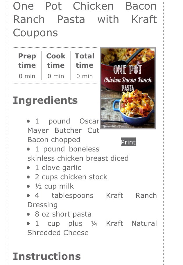 One Pot Chicken Bacon Ranch Pasta
