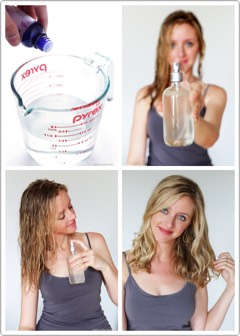 Heat water until it comes to a simmer. Stir in salt until completely dissolved.  Whisk in coconut oil + a few drops essential oil.  Pour it into bottle + give it a good shake. Spray all over your wet hair.  Once you blow dry + style it…get ready for some extra texture! The sea salt creates that perfect "beachy" feel that’s perfect for curls, waves, or even just giving your straight look a little extra boost.  Feel free to mess around with the proportions to find the mix that’s perfect for you.