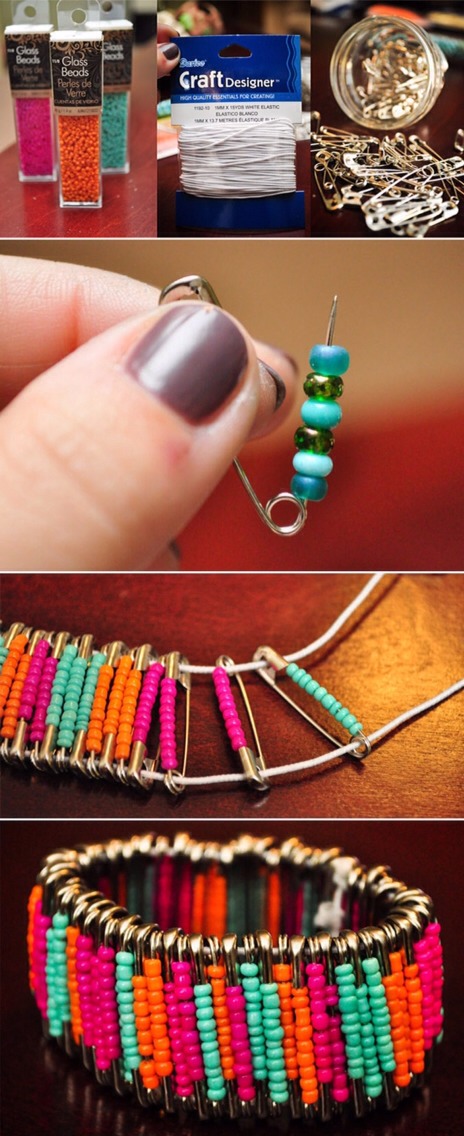 Beaded Safety Pin Bracelets (you can also use this design for choker necklace)

Full instructions here:
http://www.craftbits.com/project/safety-pin-bracelet
