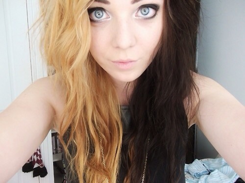 Half hair 
Blonde and black 
Red or blue would also go with black