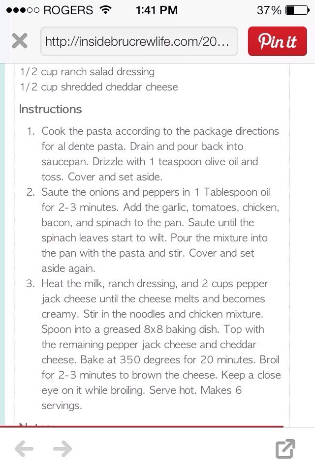 Chicken Bacon Ranch Pasta
