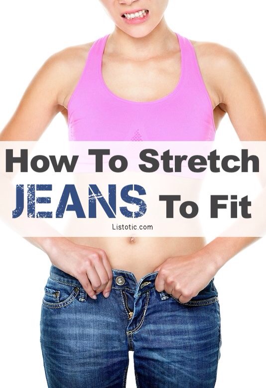 6. Stretching Jeans To Fit
Ok, so you’ve maybe gained a few pounds, your jeans are getting tight, but not enough so that you need to go out and buy a whole new wardrobe. Been there, done that! You can’t stretch them several sizes, but you CAN stretch them enough to make them fit comfortably.