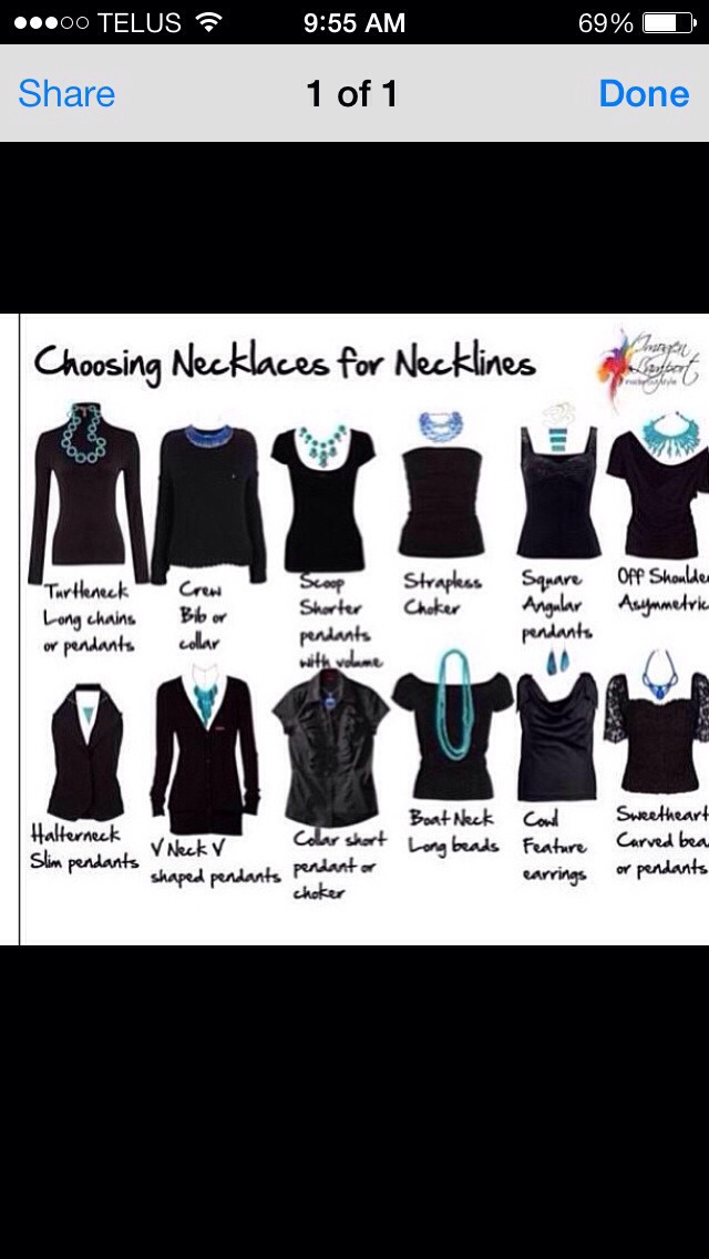 Different necklace ideas for different neck lines 
