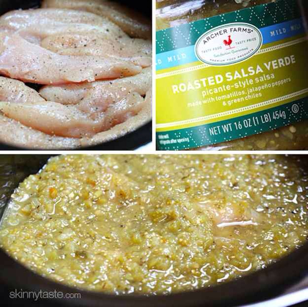 18. Slow Cooker Salsa Verde Chicken
Chicken + garlic power + oregano + cumin + salsa verde. (And anything you'd like to serve it with, like tortillas or seasoned rice.) Get the recipe.
http://www.skinnytaste.com/2013/04/easiest-crock-pot-salsa-verde-chicken.html