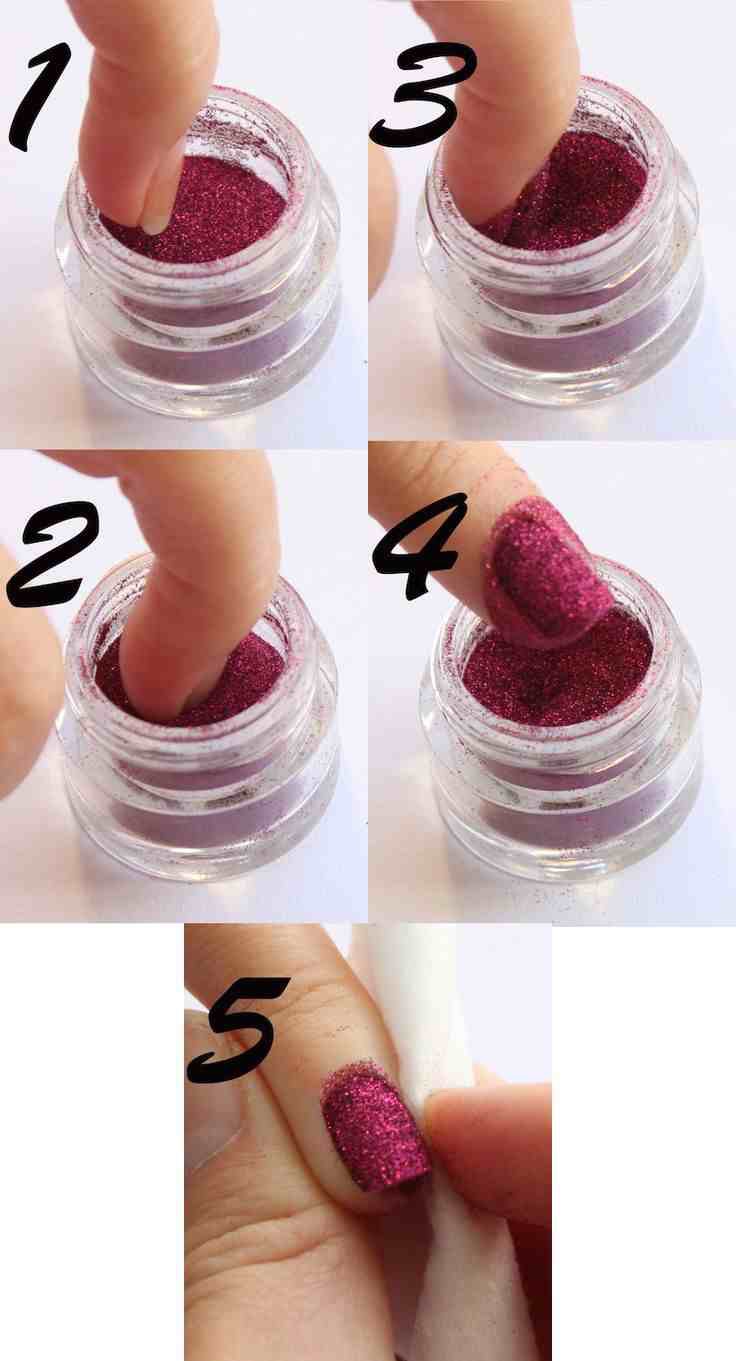 Dip your freshly painted nails in a pot of glitter for a sparky effect