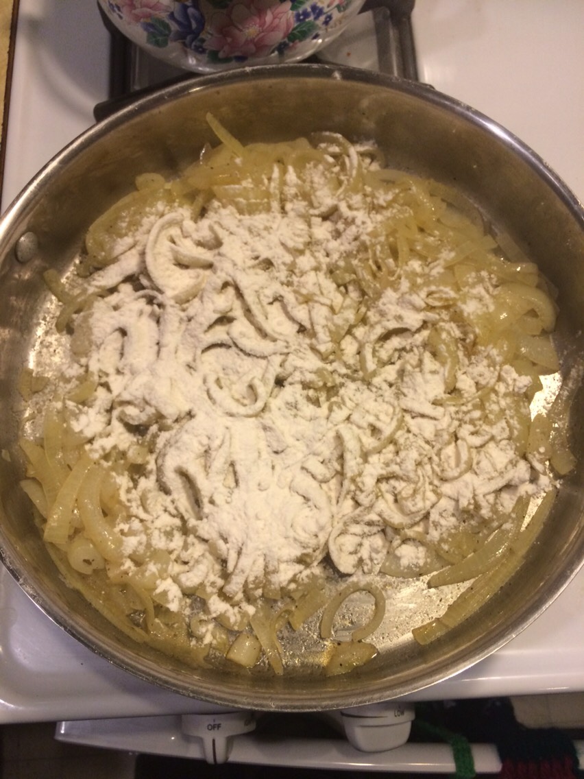 After about 15 minutes, add some flour & stir. 