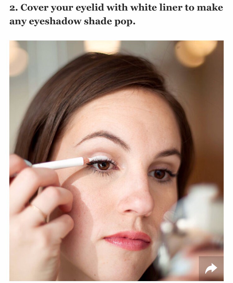 To make a sheer or less pigmented eyeshadow appear more colorful on your eyelid, take a white eyeliner pencil and run it over your entire eyelid. The opaque consistency of the liner will intensify any eyeshadow shade and make it pop instantly against your skin.