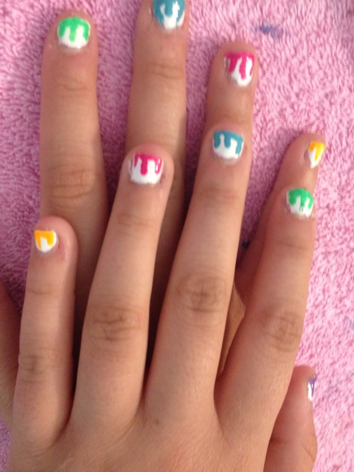 Take your dotting too and drag some nail polish down to the length you want. Have about three lines of dripping paint.
DON'T FORGET TO LIKE!(: