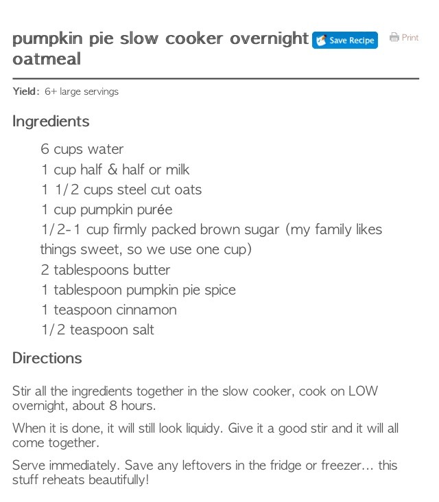 ✨ Pumpkin Pie Overnight Slow Cooker Oatmeal✨😋👍