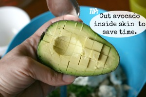 Easy tip cut avocado in skin to save time. 
Directions:
Mix all ingredients in a large bowl. Cover and refrigerate for at least 20-30 minutes to let all those yummy flavors blend together. 
Serve on your favorite bread, crackers, pita pocket or on a bed of lettuce.
