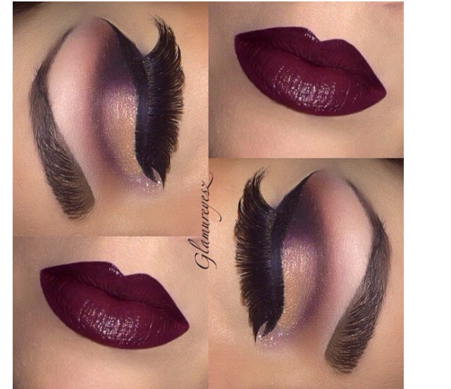 15. Soft cut crease, dramatic lashes, merlot lip. 