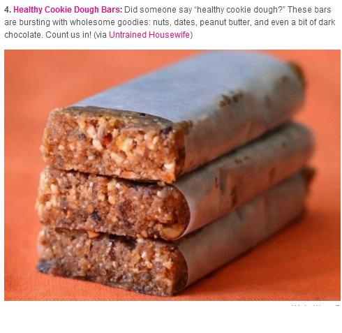 Recipe:
http://untrainedhousewife.com/healthy-cookie-dough-bars