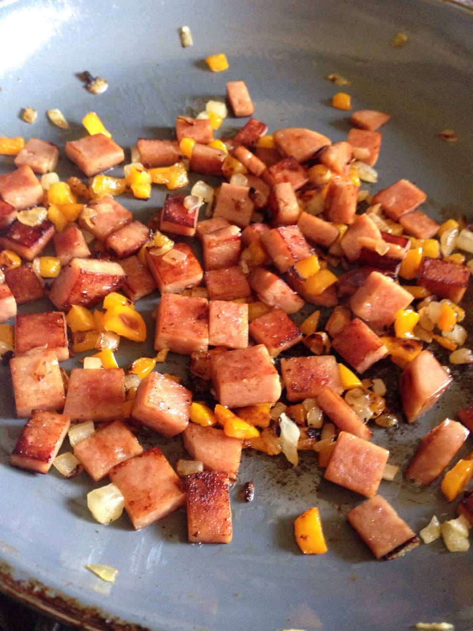 Begin to sauté your trio until cooked to a crisp golden brown 