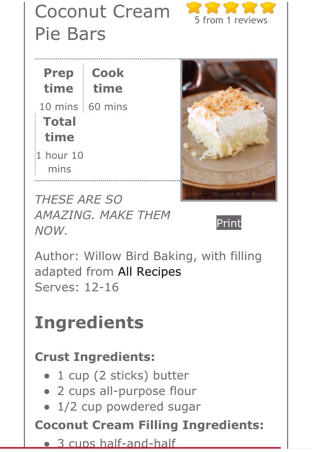 Coconut Cream Pie Bars 