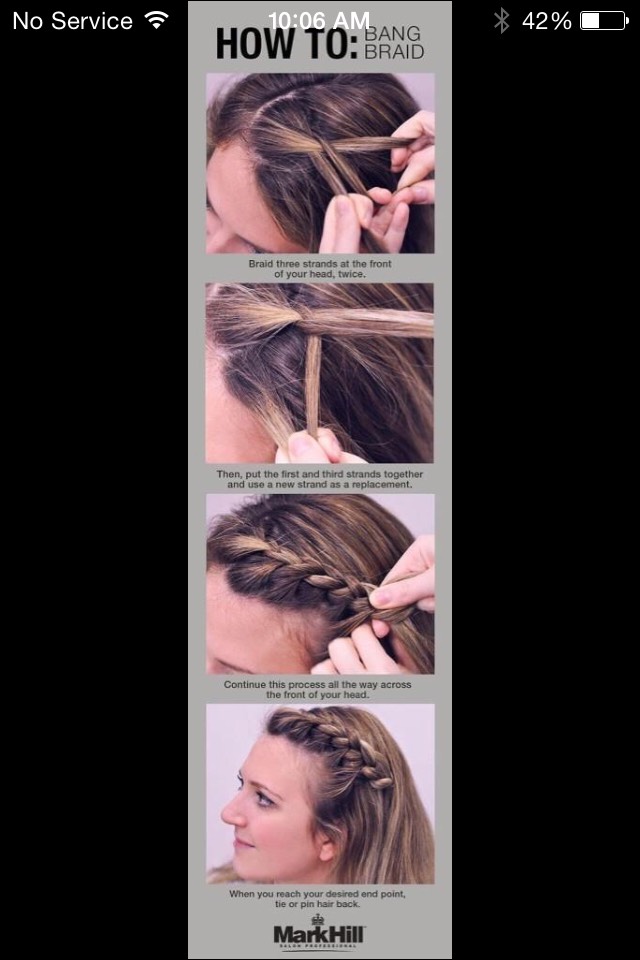 Bang braid
I like doing this one with a low ponytail