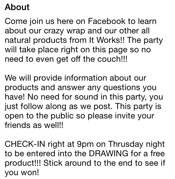 It's A Giveaway Party!! You Get To Stay At Home! Learn About All The  ** IT WORKS PRODUCTS ** 