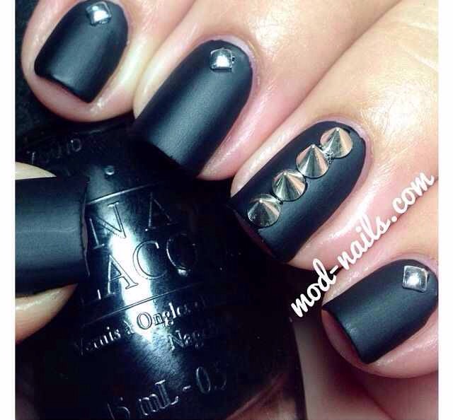 Bold dark mattes with rhinestones or studs are in