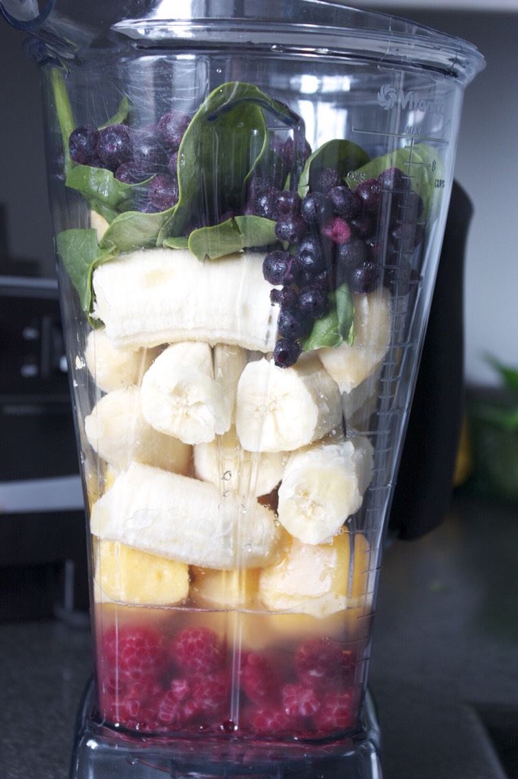 Coconut water,raspberries,bananas blueberries,peaches