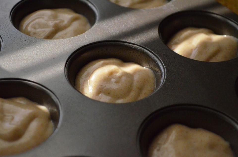 STEP 6: Pour the batter into the mini muffin pan.