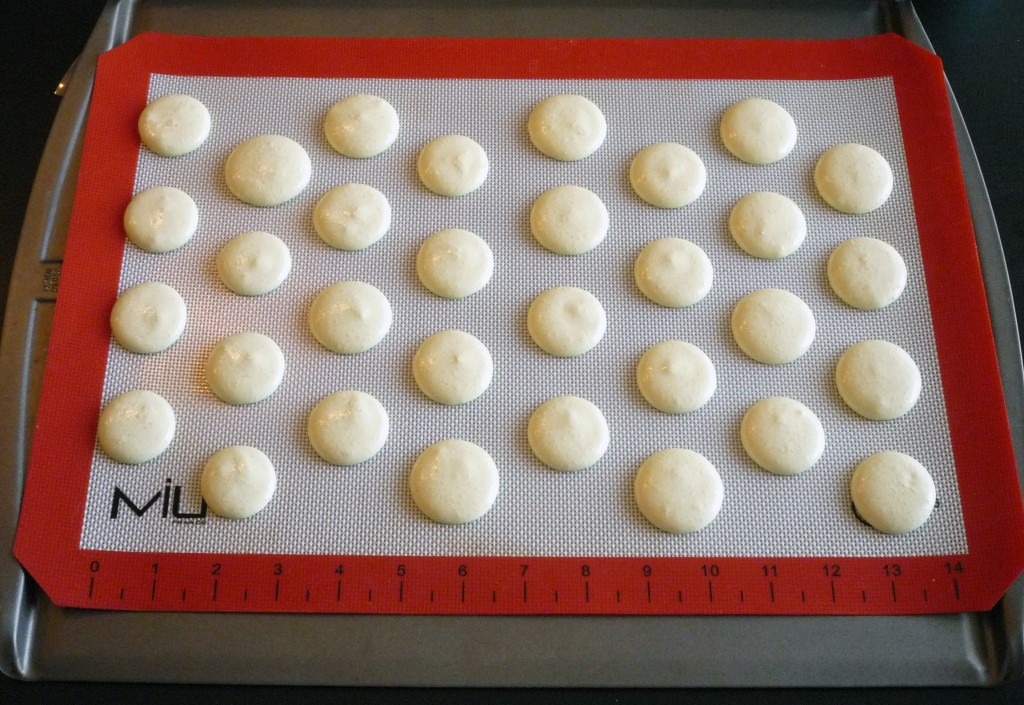 pipe the batter, about 1 1/2 inches in diameter, onto prepared baking sheet. Let the piped cookies stand out at room temperature until they form a hard skin on top, about 1 hour.