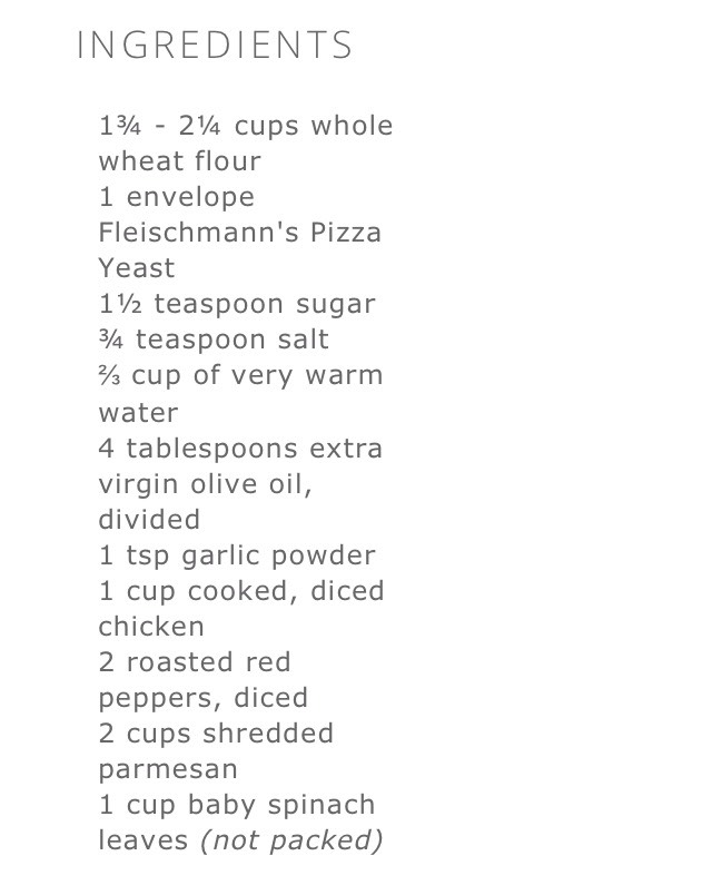 Garlic Whole Wheat Crust Pizza With Spinach Roasted Red Pepper & Chicken 
