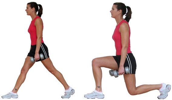 Do 10 lunges for each leg (Dumbbells are optional)