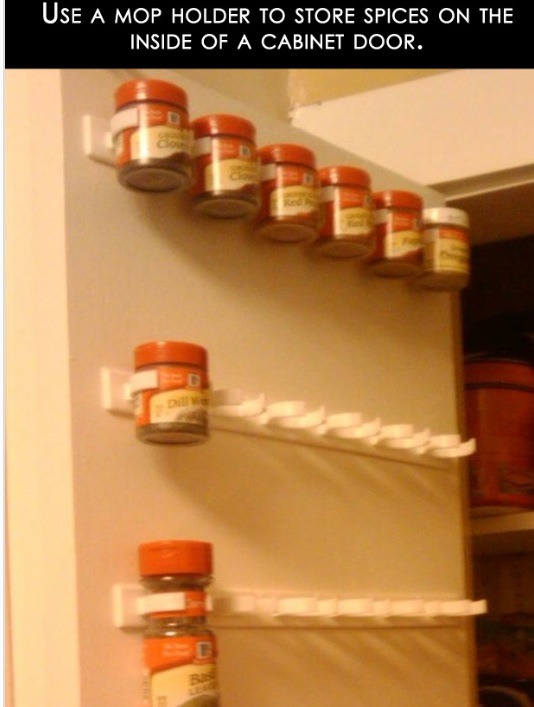 Turn mop holders into a spice rack. Easy and simple! 