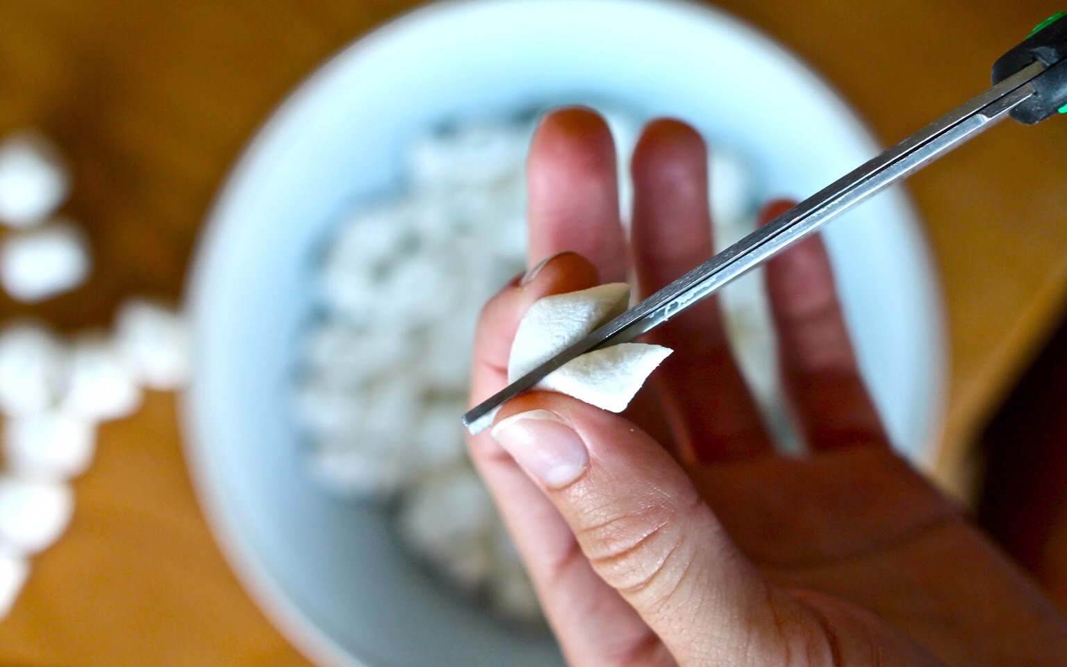 Cut marshmallows in half diagonally 