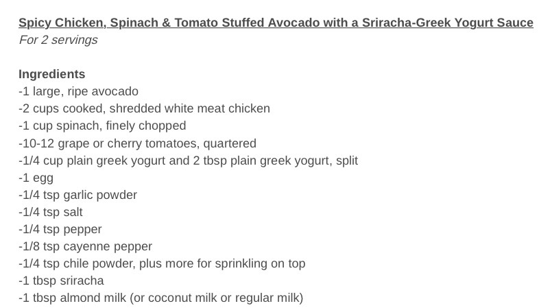 Spicy Chicken, Spinach and Tomato Stuffed Avocado With Sriracha Greek Yogurt Sauce 😍 #tipit