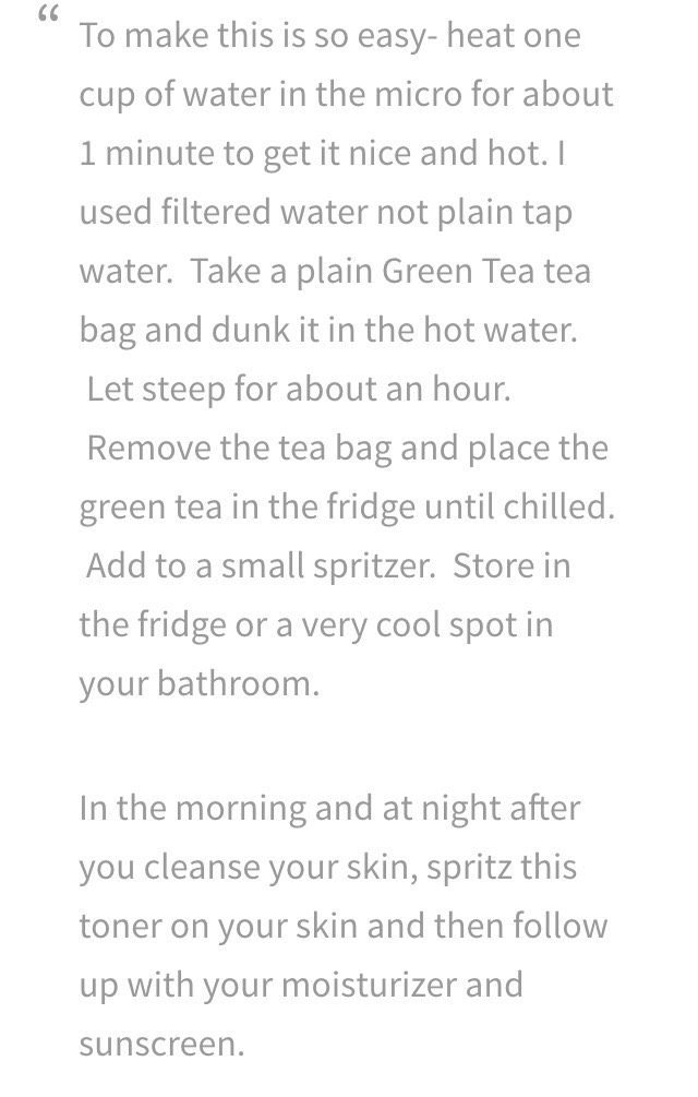 DIY Gorgeous Skin. Green Tea Facial Toner 