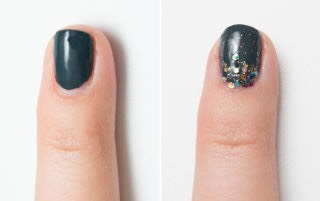Hide a manicure that's growing out by creating a glitter ombré effect starting at the base of your nails.