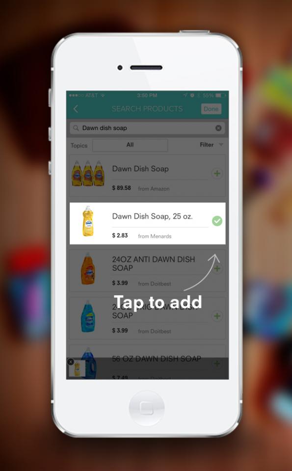 Tap the plus icon to select a product.