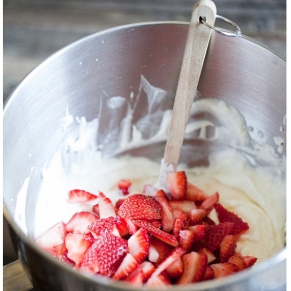 Combine the ingredients to make the cream mixture. Chop strawberries and fold gently into the mix.