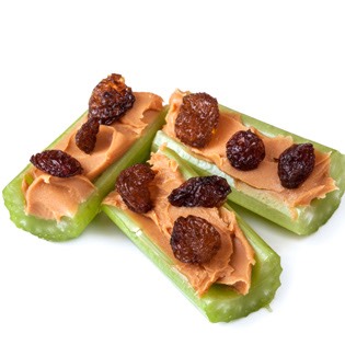 Celery, peanut better and raisins. Tastes like heaven.